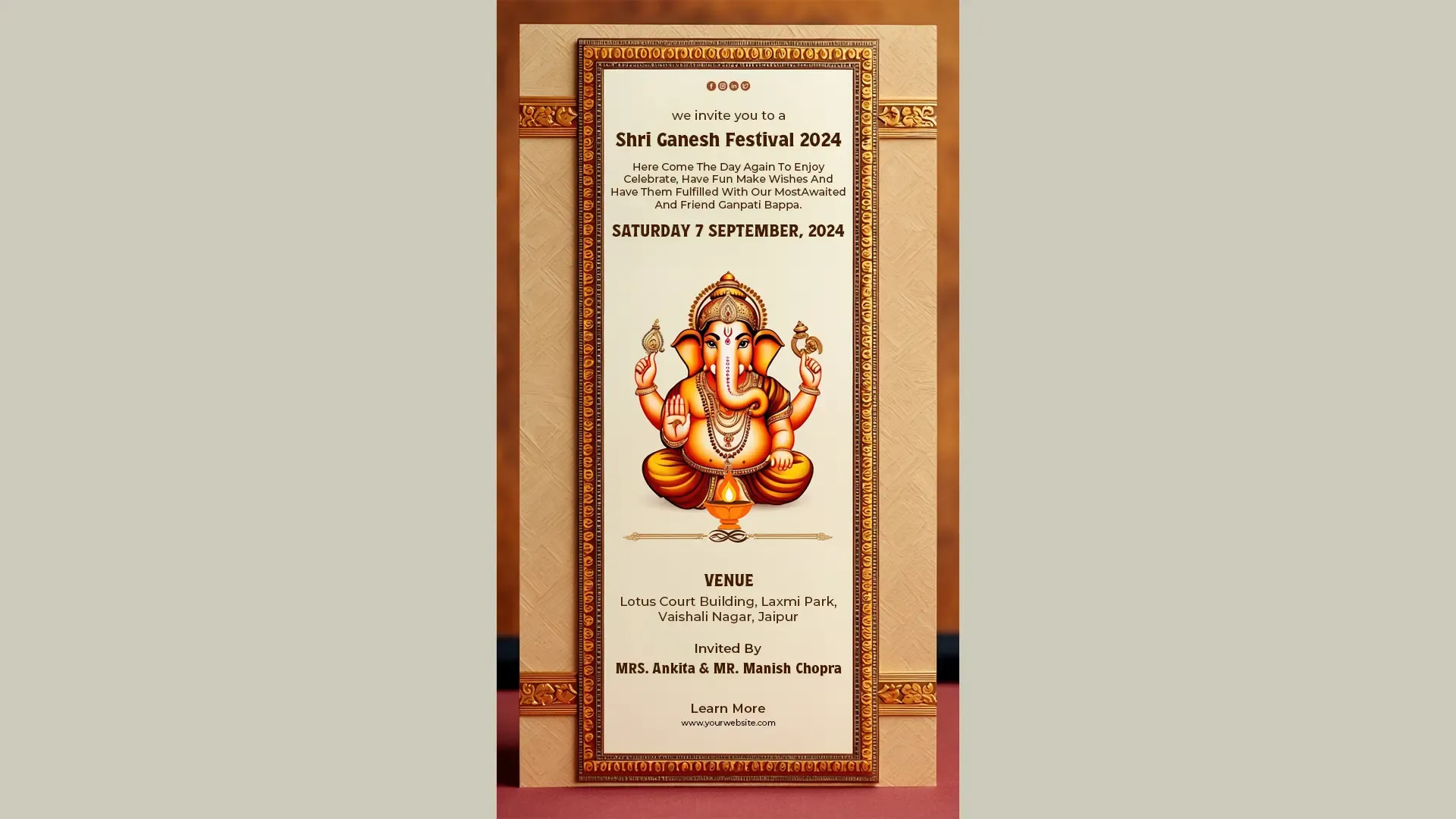 PSD Template for Ganesh Festival 2024 Invitation Instagram Story